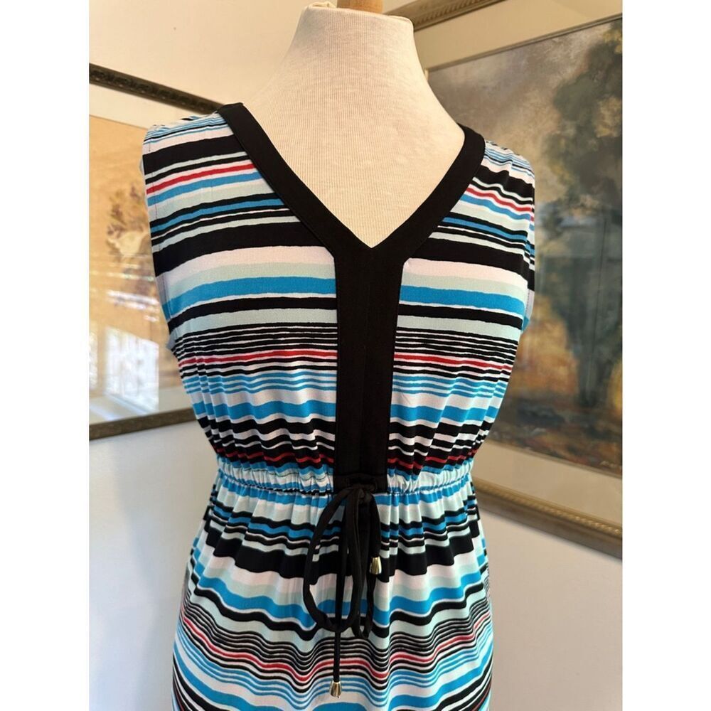JONES NEW YORK Striped V-Neck Maxi Dress - Multicolor w/ Drawstring Size Med - Picture 3 of 13
